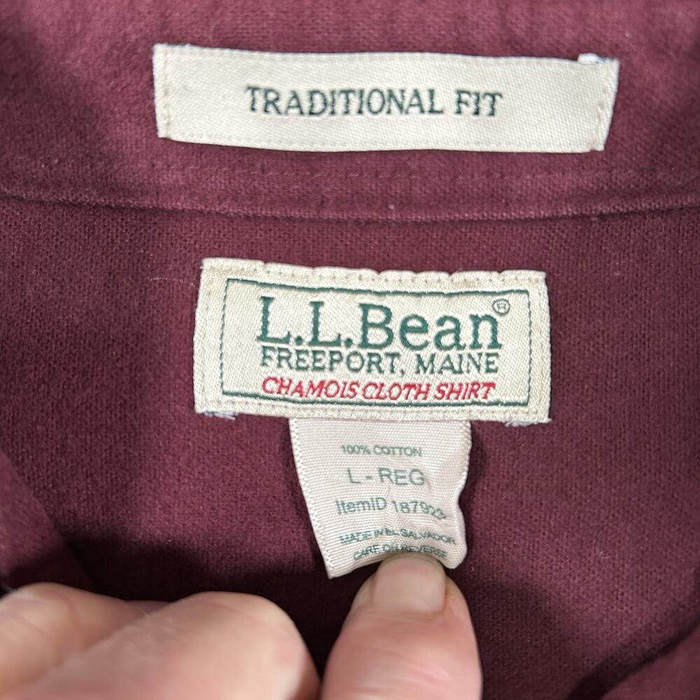 L.L.Bean Men's Size Large Chamois Burgundy Wine Long Sleeve‎ Spread Collar Shirt